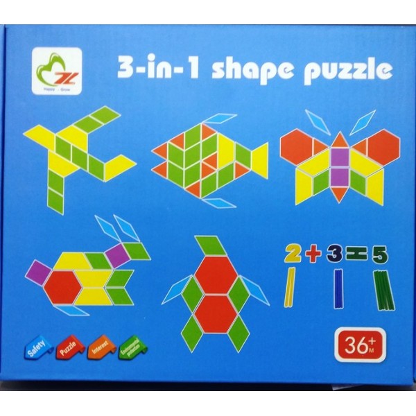 Wooden Shape Puzzle 3 In 1 # 9413-16