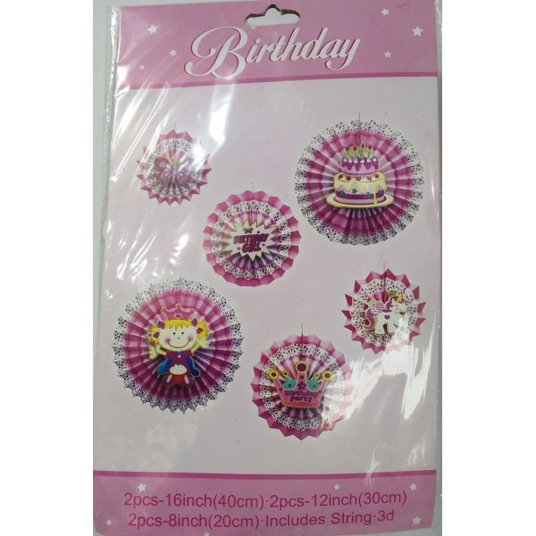 Birthday Party Decoration Fan 6Pcs # 2934-2/2934-3