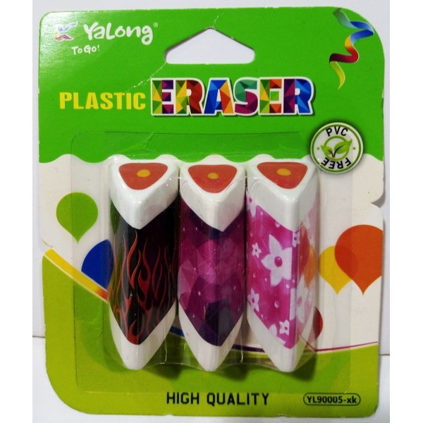 Yalong Plastic Eraser 3Pcs  # Yl90005-Xk