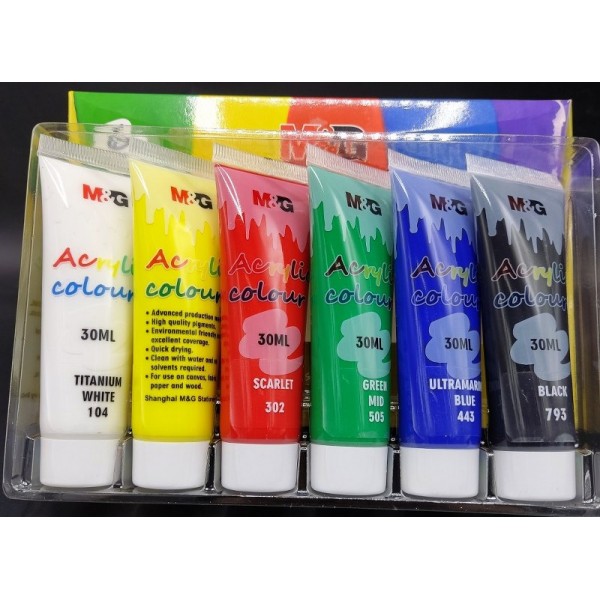 M&g Acrylic Colours 30Ml 6 Pcs Set # Apln6597